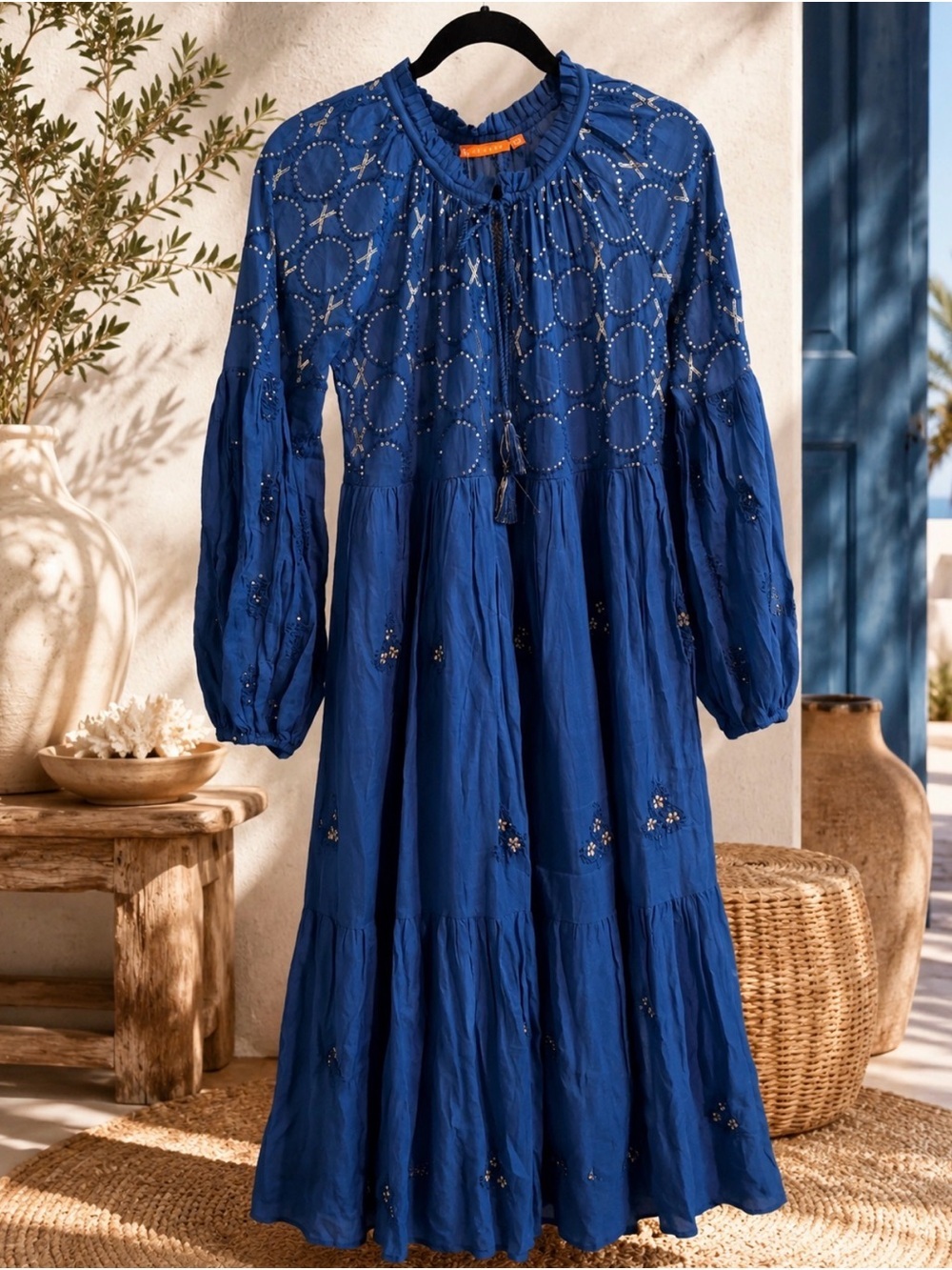 Oliphant Bohemian Embroidered Maxi Dress - Blue Sz XS P2P 18’ - NWT